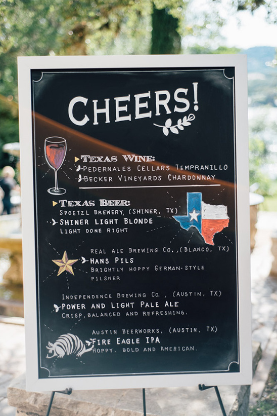 Cheers sign displaying Texas wine and beer options for a party