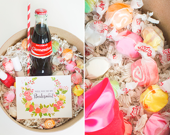 Bridesmaid box with personalized coke bottles @weddingchicks