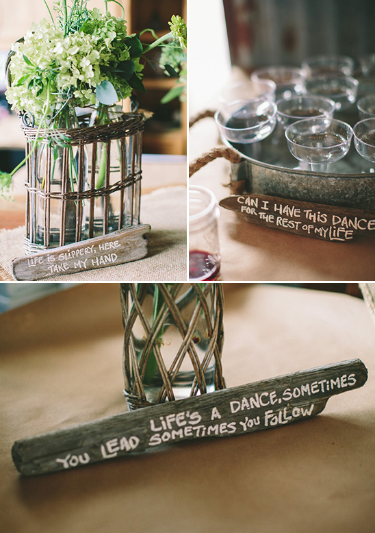 Wedding decor with inspirational quotes and flower arrangements
