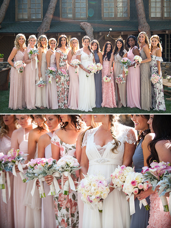 bridesmaids in assoreted dresses @weddingchicks