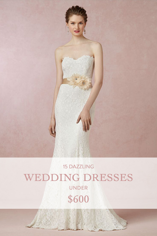 Lace strapless wedding gown with floral sash detail
