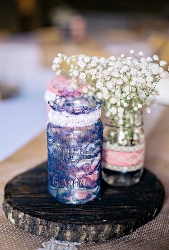 lace mason jar centerpiece @weddingchicks