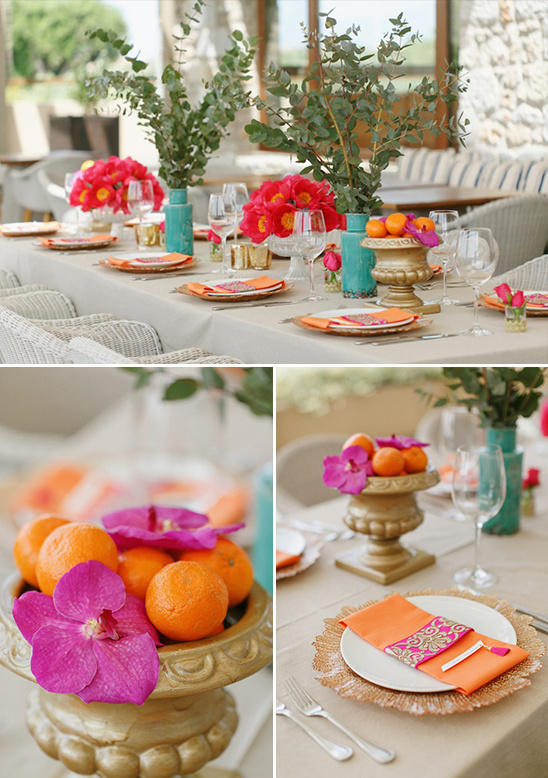 orange and pink table decor @weddingchicks