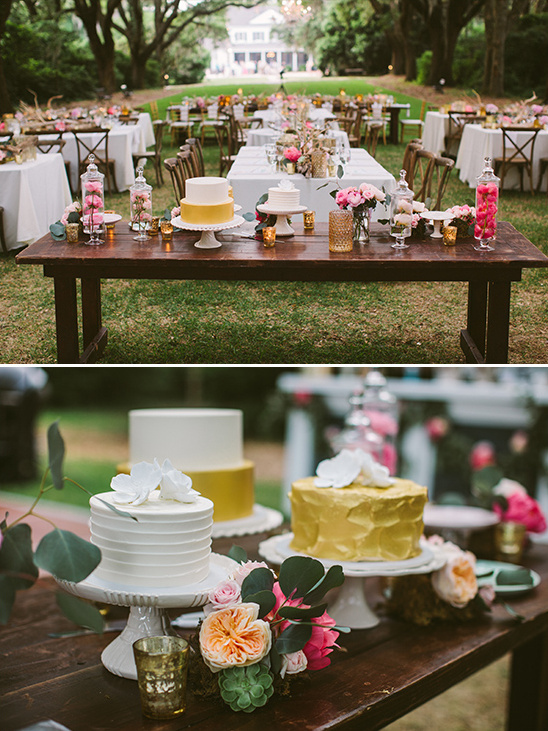 gold and white cake table @weddingchicks