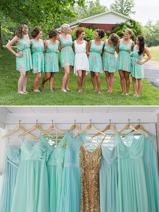 mint and gold bridesmaid dresses @weddingchicks