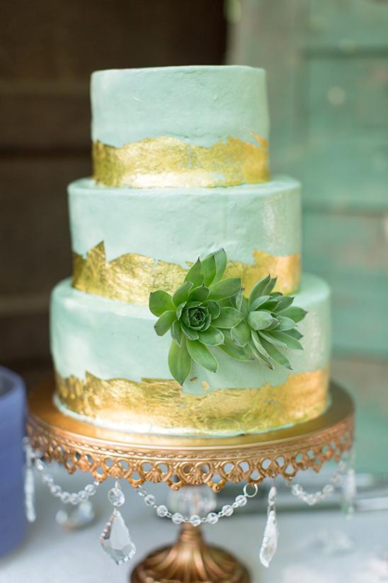 mint and gold succulent cake @weddingchicks
