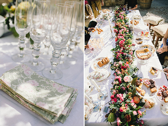 floral print napkins and cascading centerpiece @weddingchicks