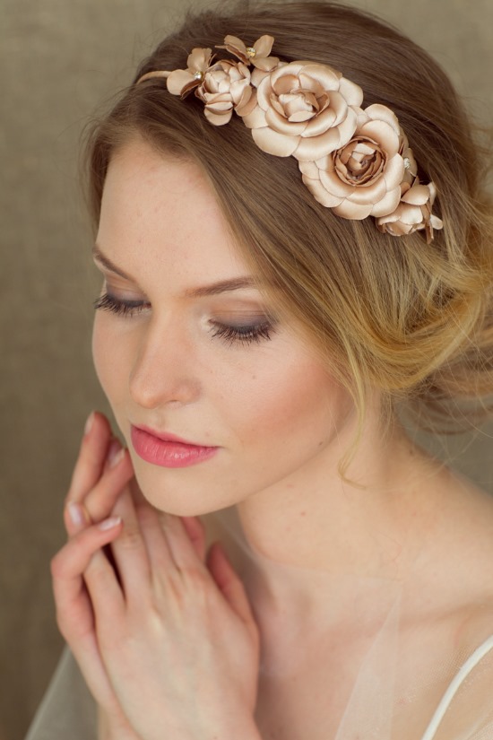 Elegant woman wearing a beautiful flower crown headband