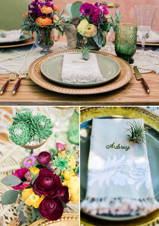Elegant wedding table setting with floral arrangements and name cards