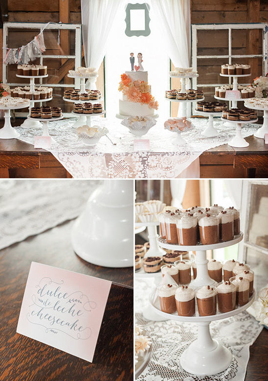 Wedding cake table with cake cupcakes and other desserts