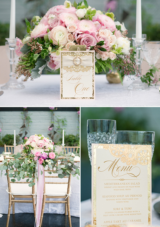 pink and gold reception table ideas @weddingchicks