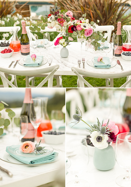 pink and blue reception table details @weddingchicks