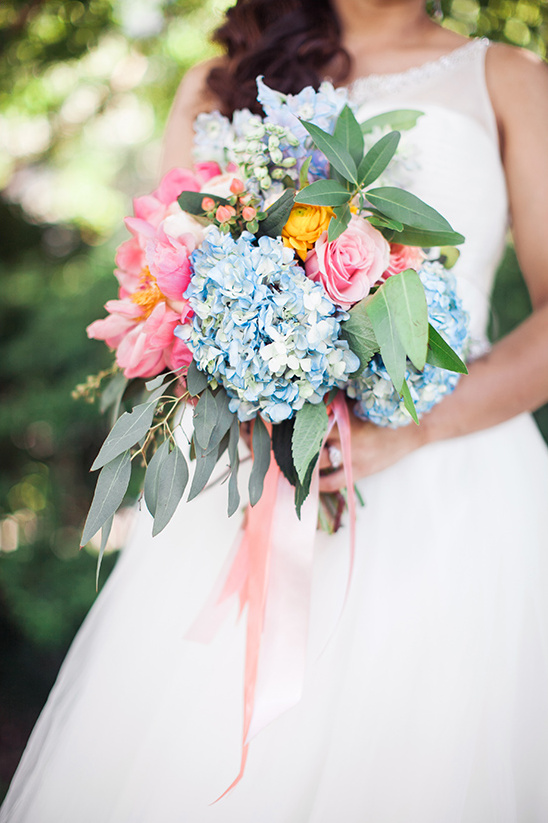 blue pink yellow and green bouquet @weddingchicks
