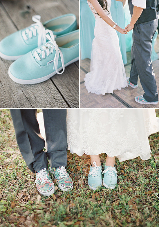 Bride and groom wearing Vans sneakers at their wedding