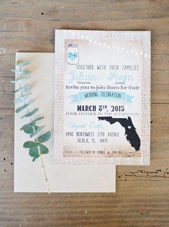 teal and tan wedding invitation @weddingchicks