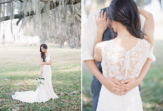 Bride and groom embrace, celebrating love in a whimsical setting