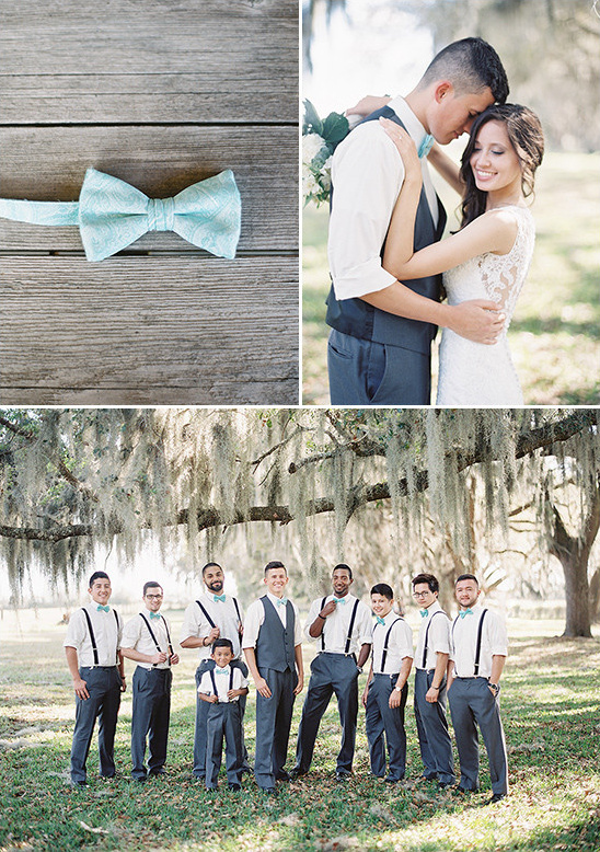 Wedding day scene with groom and groomsmen in matching bow ties