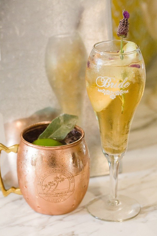 Bride's cocktail with lavender and copper mug cocktails