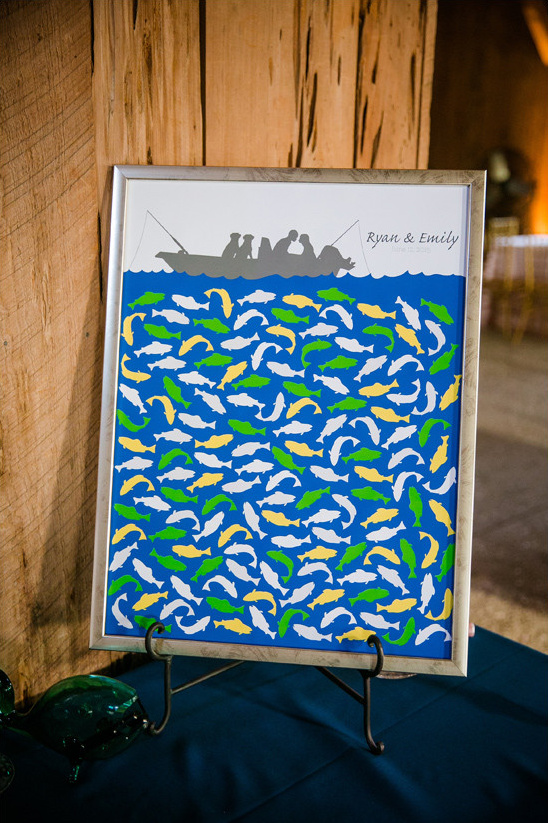Ryan and Emily fishing themed wedding guest book art