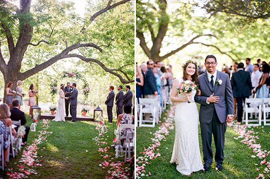 Outdoor wedding ceremony and bridal party portraits