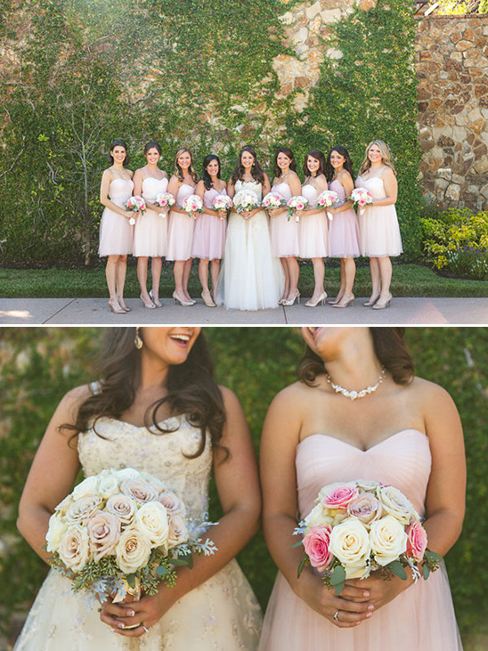 pink and peach bridesmaid dresses @weddingchicks
