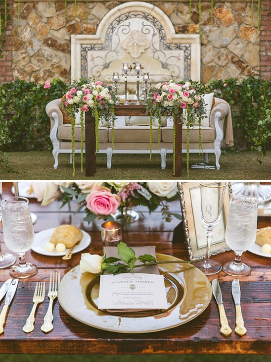 rose covered sweetheart table @weddingchicks