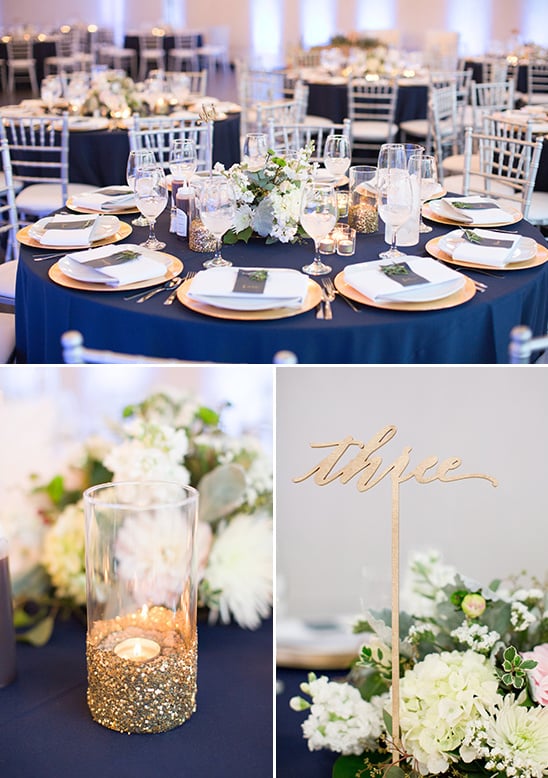 gold and navy table decor ideas @weddingchicks