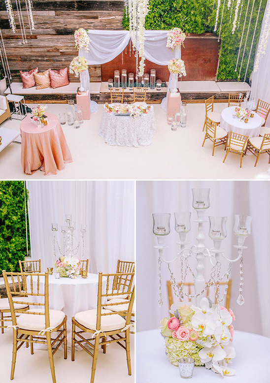 Outdoor wedding reception decor with flowers and candles
