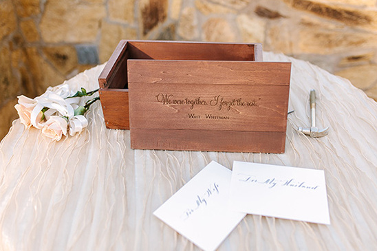 Wedding card box with love notes and Walt Whitman quote