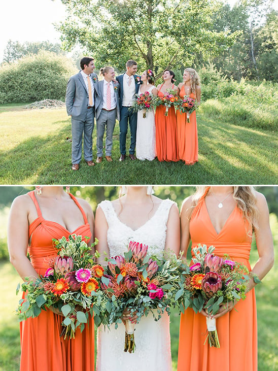 bright orange bridesmaid dresses @weddingchicks