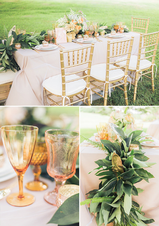 gold and peach table decor @weddingchicks