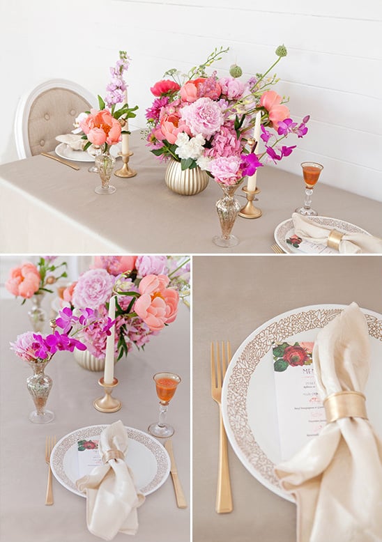 gold and pink table decor @weddingchicks