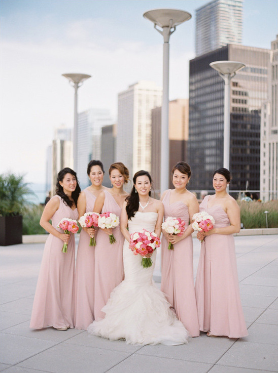 pink bridesmaids dresses @weddingchicks