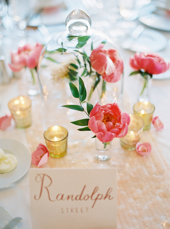 Elegant Randolph Street wedding table with pink peonies