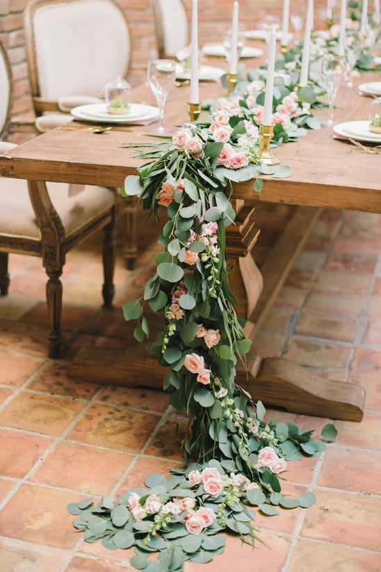pink rose and eucalyptus table garland @weddingchicks