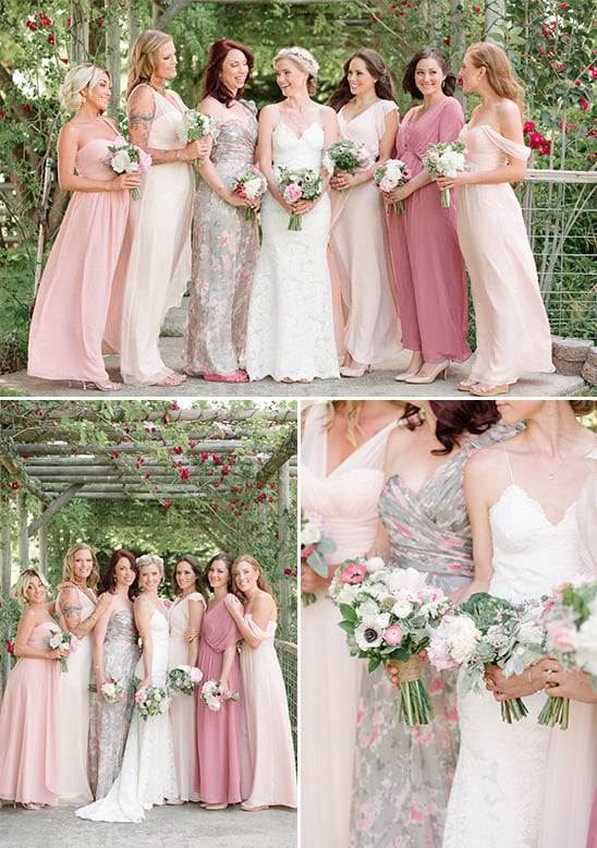 blush mismatched bridesmaid dresses @weddingchicks