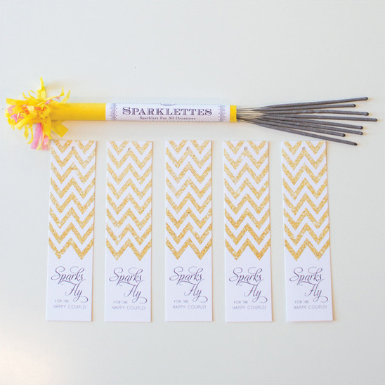 Wedding sparklers with custom favor tags for happy couples