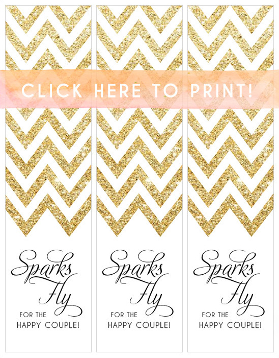 Gold Chevron Sparkler Tags for Happy Couple Printable
