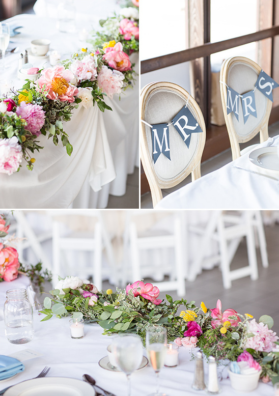 Wedding reception details with floral arrangements
