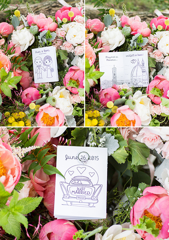 Floral wedding invitations with peony flower accents
