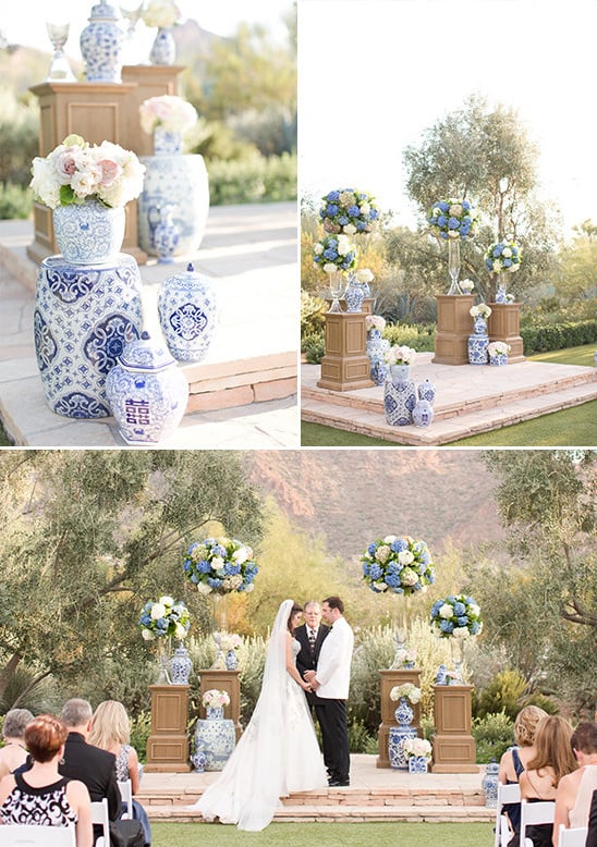 white and blue wedding ceremony @weddingchicks