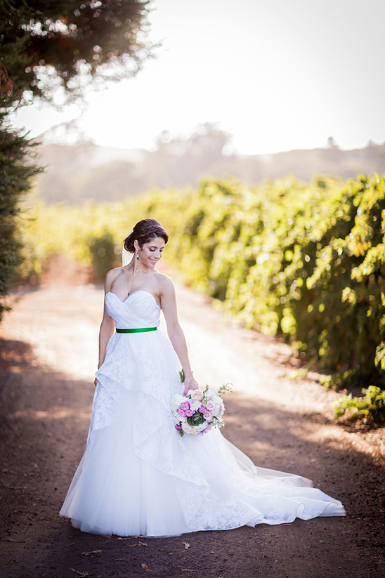 wedding dress with green sash @weddingchicks