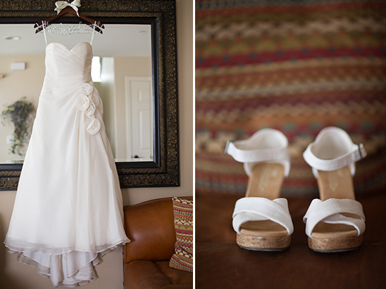 Wedding dress and white bridal shoes for the big day
