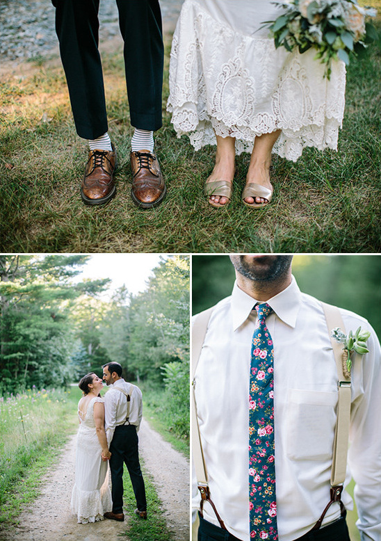 Rustic chic wedding details of happy couple outdoor