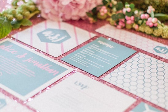 blue and pink wedding invitation @weddingchicks