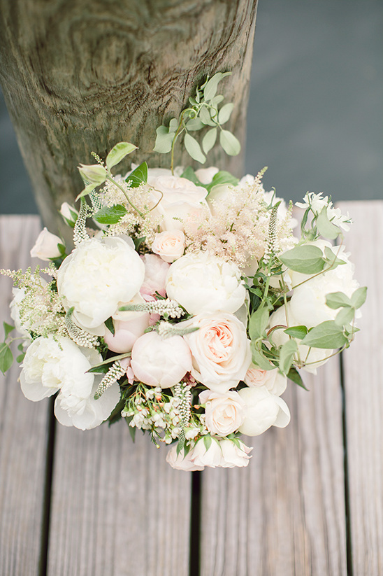 White and blush peony rose wedding bouquet by dock