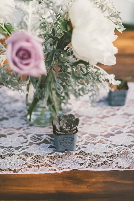 lace and succulent centerpiece @weddingchicks