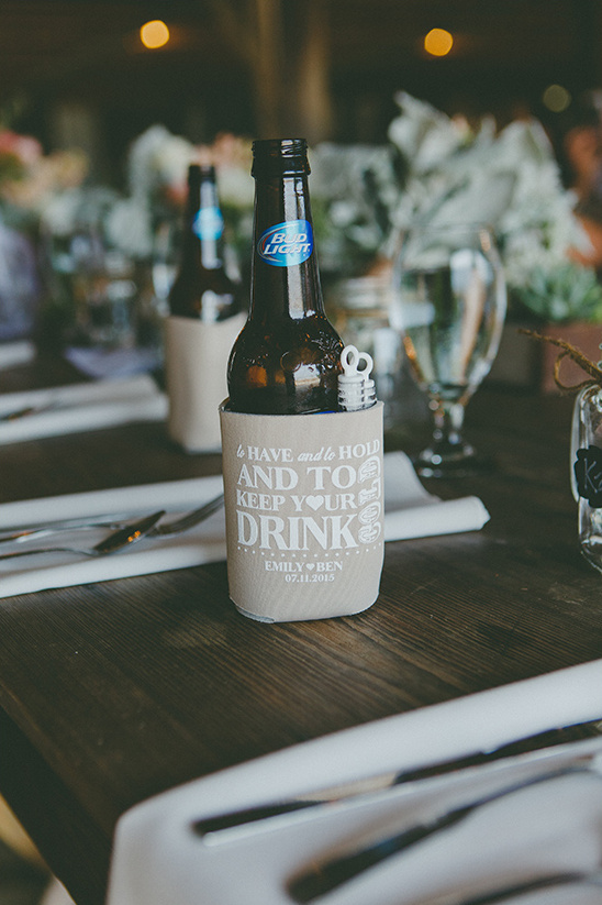 Bud Light in personalized wedding beer koozie favor