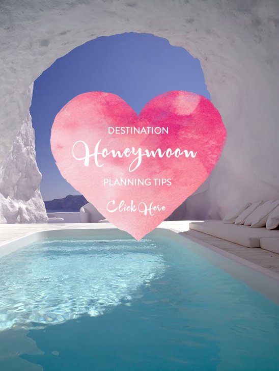 Honeymoon planning tips in Santorini with pink heart