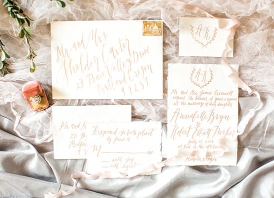 gold script wedding invitations @weddingchicks